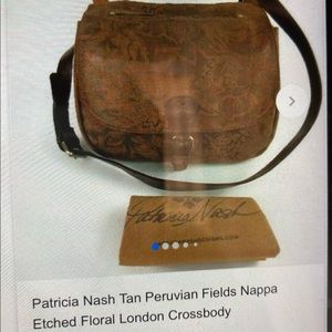 Patricia Nash Tan Peruvian Fields Nappa Etched Floral London Crossbody